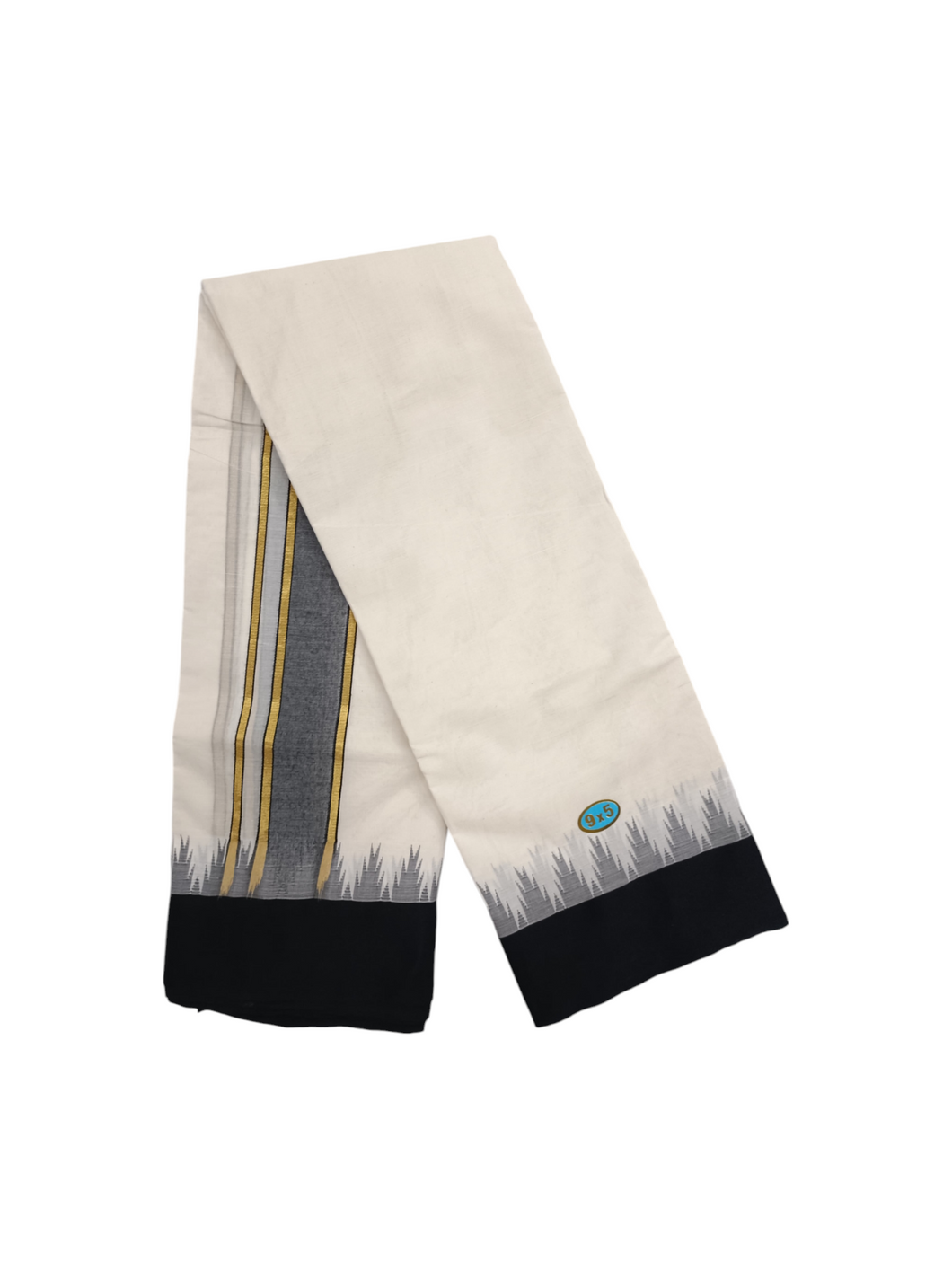 EXD661 Men's Traditional Cotton Dhoti With 3.5 inch Polyester Tower Border Half white Dhoti Size 9X5 (or) 4.15 Mtr Dhoti with 2.30 Mtr Angavastram