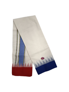 EXD661 Men's Traditional Cotton Dhoti With 3.5 inch Polyester Tower Border Half white Dhoti Size 9X5 (or) 4.15 Mtr Dhoti with 2.30 Mtr Angavastram