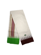 EXD661 Men's Traditional Cotton Dhoti With 3.5 inch Polyester Tower Border Half white Dhoti Size 9X5 (or) 4.15 Mtr Dhoti with 2.30 Mtr Angavastram