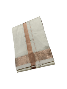 EXD771 Exclusive Dhoties premium Art silk cream dhoti + Angavastram gamcha with 2"  copper zari border