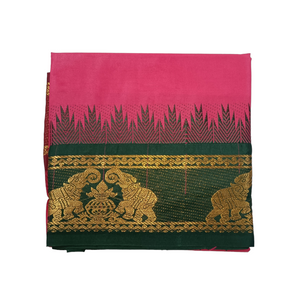 EXD762 Exclusive Dhoties Art silk dhoti with 5" Inch temple tower thalamboo border in size 2 mtrs (4 mulam Lungi size)