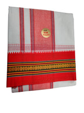 EXD779  New Exclusive Dhoties pure cotton white dhoti with nagpuri border size 9x5 (4 Mtrs Dhoti+2 Mtrs Angavastram)