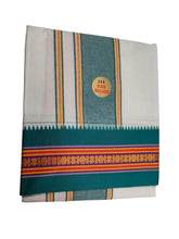 EXD779  New Exclusive Dhoties pure cotton white dhoti with nagpuri border size 9x5 (4 Mtrs Dhoti+2 Mtrs Angavastram)