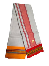 EXD779  New Exclusive Dhoties pure cotton white dhoti with nagpuri border size 9x5 (4 Mtrs Dhoti+2 Mtrs Angavastram)