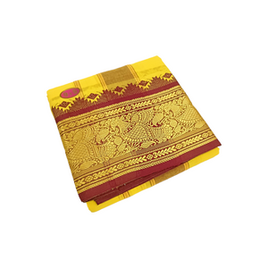 Exclusive Dhoties Men's Traditional Pure Cotton Dhoti With 7" inch Jacquard Polyester Border Color Dhoti Size 9X5 (or) 4.15 Mtr Dhoti with 2.30 Mtr Angavastram