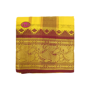 Exclusive Dhoties Men's Traditional Pure Cotton Dhoti With 7" inch Jacquard Polyester Border Color Dhoti Size 9X5 (or) 4.15 Mtr Dhoti with 2.30 Mtr Angavastram