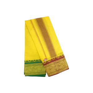 Exclusive Dhoties Men's Traditional Pure Cotton Dhoti With 7" inch Jacquard Polyester Border Color Dhoti Size 9X5 (or) 4.15 Mtr Dhoti with 2.30 Mtr Angavastram