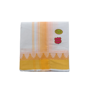 Exclusive Dhoties Pure Cotten Dhoti with 4" temple thalamboo polyester border in Size 9x5 (4.1 Mtrs Dhoti+2.5 Mtrs Angavastram