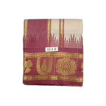 Exclusive Dhoties Traditional Art Silk Color Dhoties With 5" inch Jacquard Temple Tower Border Imitaion Silk size 10X6 (4.62 Mtr Dhoti with 2.77 Mtr Angavastram)