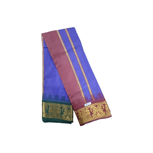 Exclusive Dhoties Traditional Art Silk Color Dhoties With 5" inch Jacquard Temple Tower Border Imitaion Silk size 10X6 (4.62 Mtr Dhoti with 2.77 Mtr Angavastram)