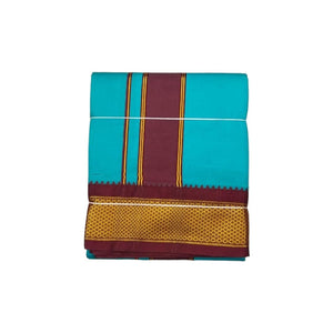 Exclusive Dhoties Traditional Art Silk Color Dhoties With 3" inch Gangajamuna Mayilkann Border size 9X5(4.15 Mtr Dhoti+2.30 Mtr Angavastram