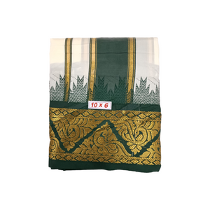 Exclusive Dhoties Traditional Art Silk Color Dhoties With 5" inch Jacquard Temple Tower Border Imitaion Silk size 10X6 (4.62 Mtr Dhoti with 2.77 Mtr Angavastram)