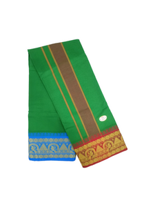 Exclusive Dhoties Men's Traditional Pure Cotton Dhoti With 6" inch Jacquard Polyester Border Color Dhoti Size 9X5( 4.15 Mtr Dhoti +2.30 Mtr Angavastram