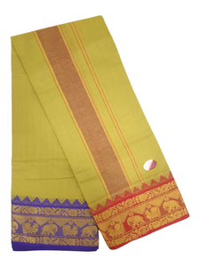 Exclusive Dhoties Men's Traditional Pure Cotton Dhoti With 6" inch Jacquard Polyester Border Color Dhoti Size 9X5( 4.15 Mtr Dhoti +2.30 Mtr Angavastram