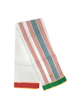 Exclusive Dhoties 100% Pure cotton dhoti half white with 2" cotton border size 9x5 (4.1 Mtrs Dhoti + 2.5mtrs Angavastram)