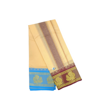 Exclusive Dhoties Men's Traditional Pure Cotton Dhoti With 7" inch Jacquard Polyester Border Color Dhoti Size 9X5 (or) 4.15 Mtr Dhoti with 2.30 Mtr Angavastram