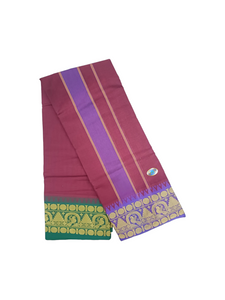 Exclusive Dhoties Men's Traditional Pure Cotton Dhoti With 6" inch Jacquard Polyester Border Color Dhoti Size 9X5( 4.15 Mtr Dhoti +2.30 Mtr Angavastram