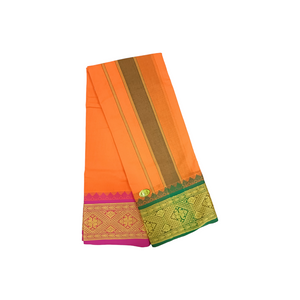 Exclusive Dhoties Men's Traditional Pure Cotton Dhoti With 7" inch Jacquard Polyester Border Color Dhoti Size 9X5 (or) 4.15 Mtr Dhoti with 2.30 Mtr Angavastram