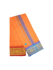 Exclusive Dhoties Men's Traditional Pure Cotton Dhoti With 6" inch Jacquard Polyester Border Color Dhoti Size 9X5( 4.15 Mtr Dhoti +2.30 Mtr Angavastram