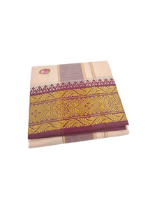 Exclusive Dhoties Men's Traditional Pure Cotton Dhoti With 6" inch Jacquard Polyester Border Color Dhoti Size 9X5( 4.15 Mtr Dhoti +2.30 Mtr Angavastram