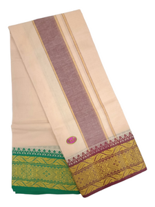 Exclusive Dhoties Men's Traditional Pure Cotton Dhoti With 6" inch Jacquard Polyester Border Color Dhoti Size 9X5( 4.15 Mtr Dhoti +2.30 Mtr Angavastram