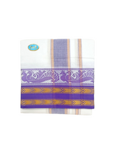 Exclusive Dhoties Pure cotton white dhoti with 5" double border size 9x5(4.1 Mtrs Dhoti+2.5 Mtrs Angavastram)