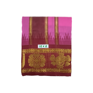 Exclusive Dhoties Traditional Art Silk Color Dhoties With 5" inch Jacquard Temple Tower Border Imitaion Silk size 10X6 (4.62 Mtr Dhoti with 2.77 Mtr Angavastram)