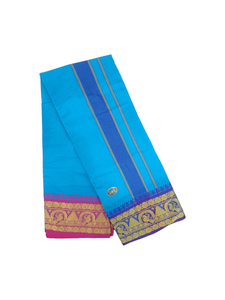 Exclusive Dhoties Men's Traditional Pure Cotton Dhoti With 6" inch Jacquard Polyester Border Color Dhoti Size 9X5( 4.15 Mtr Dhoti +2.30 Mtr Angavastram