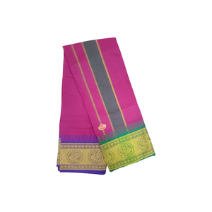 Exclusive Dhoties Men's Traditional Pure Cotton Dhoti With 7" inch Jacquard Polyester Border Color Dhoti Size 9X5 (or) 4.15 Mtr Dhoti with 2.30 Mtr Angavastram