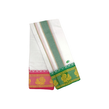 Exclusive Dhoties Men's Traditional Pure Cotton Dhoti With 7" inch Jacquard Polyester Border Color Dhoti Size 9X5 (or) 4.15 Mtr Dhoti with 2.30 Mtr Angavastram