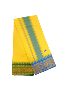 Exclusive Dhoties Men's Traditional Pure Cotton Dhoti With 6" inch Jacquard Polyester Border Color Dhoti Size 9X5( 4.15 Mtr Dhoti +2.30 Mtr Angavastram