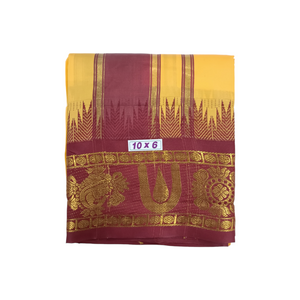 Exclusive Dhoties Traditional Art Silk Color Dhoties With 5" inch Jacquard Temple Tower Border Imitaion Silk size 10X6 (4.62 Mtr Dhoti with 2.77 Mtr Angavastram)