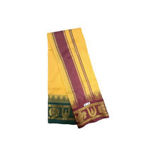 Exclusive Dhoties Traditional Art Silk Color Dhoties With 5" inch Jacquard Temple Tower Border Imitaion Silk size 10X6 (4.62 Mtr Dhoti with 2.77 Mtr Angavastram)