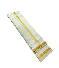 Handloom Pure Silk Cream/Sandal Color Dhoti Size 8x4 ( 3.60Mtr Dhoti With 2.00Mtr Angavastram ) with 1" Inch Gold Zari Border