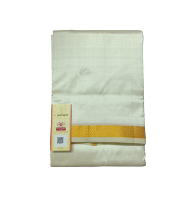 Handloom Pure Silk Cream/Sandal Color Dhoti Size 8x4 ( 3.60Mtr Dhoti With 2.00Mtr Angavastram ) with 1