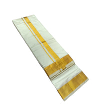 Handloom Pure Silk Cream/Sandal Color Dhoti Size 9X5 (or) 4.1Mtr Dhoti with 2.3Mtr Angavastram with 2" Inch Gold Zari Border