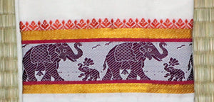 EXD036 Men's Traditional Jacquard Dhoti With Lotus Elephant Double Line Zari Border