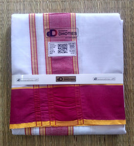 EXD020 Men's Traditional Dhoti Edged with Single Line Border / Bleached White Dhoti Size Mulam 9X5 (or) 4.15 Mtr Dhoti with 2.30 Mtr Angavastram