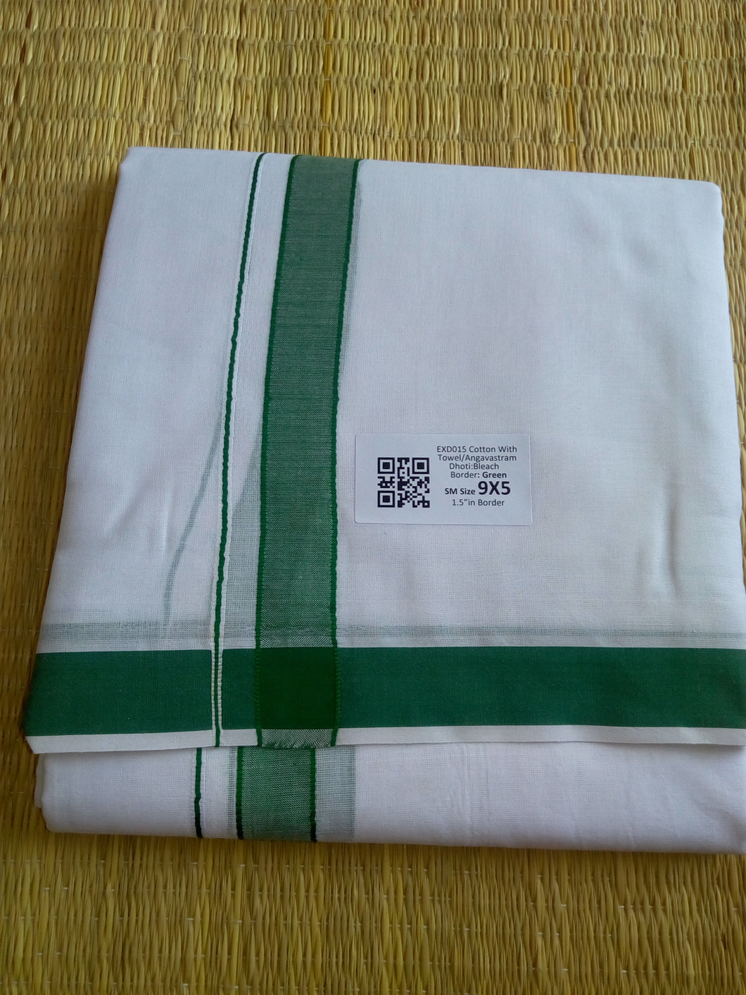 EXD015 Men's Traditional Dhoti With Cotton Border / Unbleach / Bleach Dhoti Size Mulam 9X5 (or) 4.15 Mtr Dhoti with 2.30 Mtr Angavastram