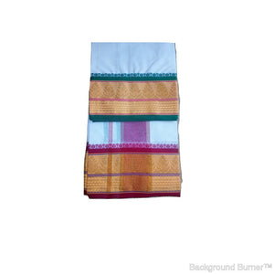 EXD022 Men's Traditional Jacquard 80% Cotton Dhoti With Bud Zari Border / Unbleach Dhoti Size Mulam 6 /108 inches