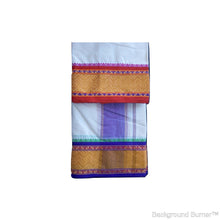 EXD030 Men's Traditional Jacquard 80% Cotton  Dhoti With Bud & Edged With Double Line Diamond Flower Border / Unbleach Dhoti Size Mulam 9X5 (or) 4.15 Mtr Dhoti with 2.30 Mtr Angavastram