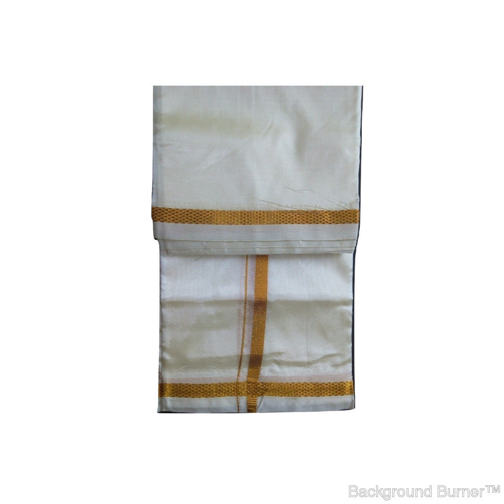 EXD065 Men's Traditional Light Sandal Imitation Silk Dhoti With Gold Zari Border and Dhoti Size Mulam 8 (or) 3.60 Mtr Dhoti