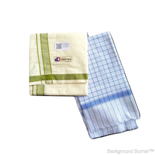 EXD178  Men's Traditional Dhoti With Striped Border With Towel / Dhoti Size 4 Mulam / 2 Mtr
