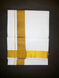 EXD211 Mens Dhoti With Pocket and Flexible velcro With adjutable hip size 28" to 44" inch on Gold Border / Bleach Dhoti Size 4 Mulam / 2 Mtr