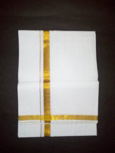 EXD211 Mens Dhoti With Pocket and Flexible velcro With adjutable hip size 28" to 44" inch on Gold Border / Bleach Dhoti Size 4 Mulam / 2 Mtr
