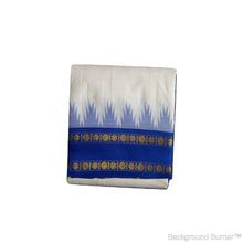 EXD220 Men's Traditional Jacquard Dhoti With Tower & 2 Line Diamond Border / Unbleach Dhoti Size Mulam 9X5 (or) 4.15 Mtr Dhoti with 2.30 Mtr Angavastram