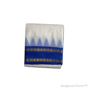EXD220 Men's Traditional Jacquard Dhoti With Tower & 2 Line Diamond Border / Unbleach Dhoti Size Mulam 9X5 (or) 4.15 Mtr Dhoti with 2.30 Mtr Angavastram