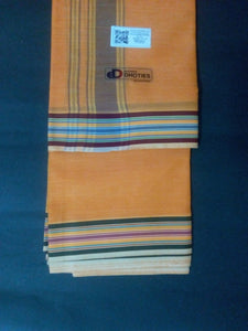 EXD242 Men's Sabarimala Dhoti With Bud on Border / Dark Orange Dhoti Size Mulam 9X5 (or) 4.15 Mtr Dhoti with 2.30 Mtr Angavastram