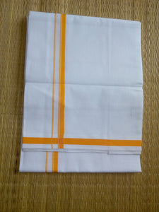 EXD327 Men's Traditional Border Dhoti With Velcro and Pocket on Bleach Dhoti Size 4 Mulam / 2 Mtr