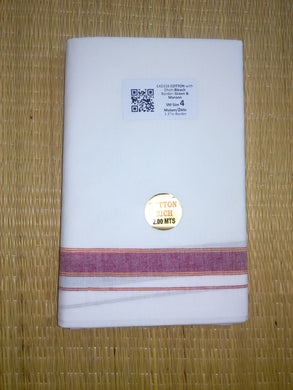 EXD328 Men's Traditional Border Dhoti With Velcro and Pocket on Bleach Dhoti Size 4 Mulam / 2 Mtr